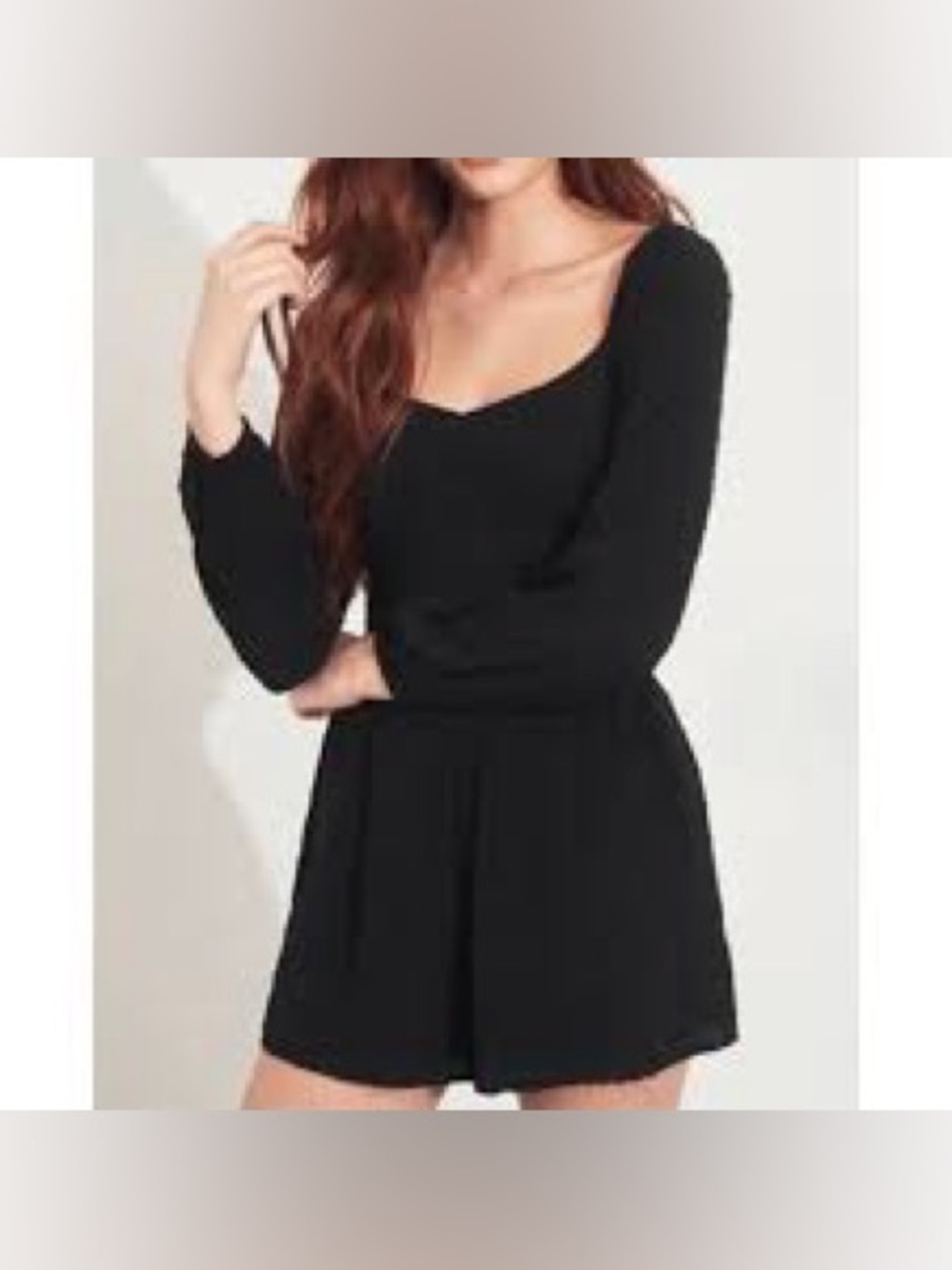 Hollister Sadie smocked bodice puff sleeve cotton poplin romper in black